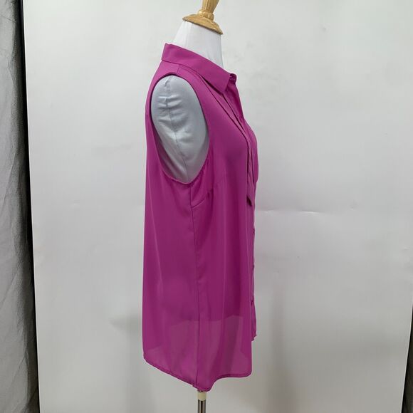 Banana Republic Blouse Womens M Medium Orchid Sleeveless Button Up Pleated Chest - Picture 4 of 11
